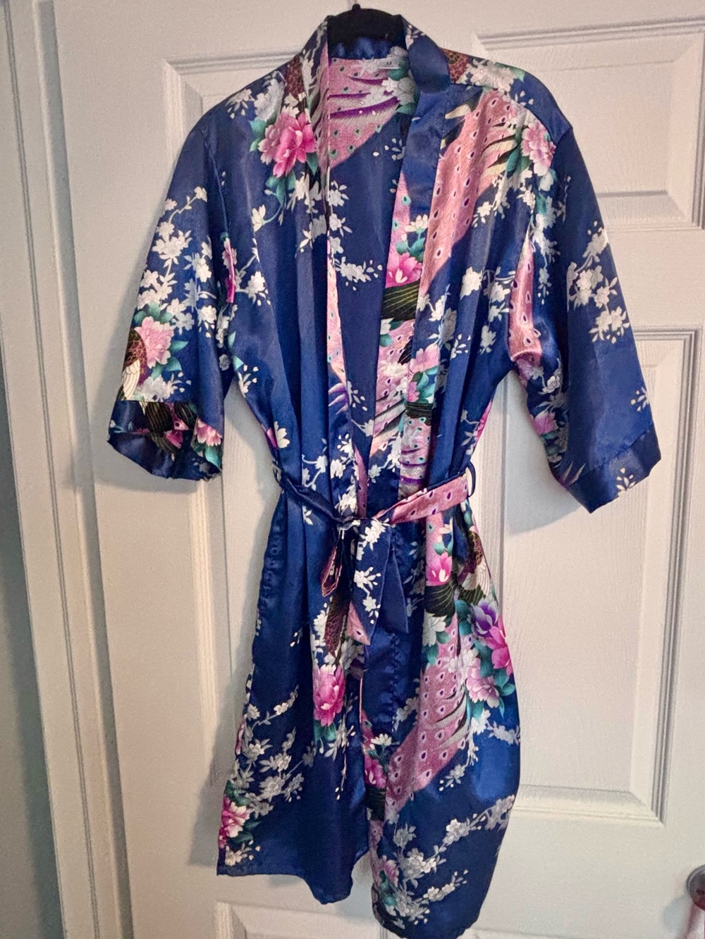 Ladies Kimono | Dressing Gown | Elegant Floral Bird Satin Robe Sz M.